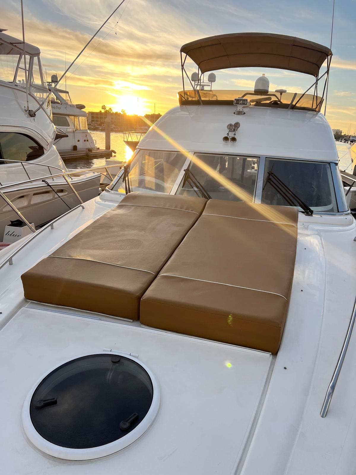 Yacht deck cushions at sunset